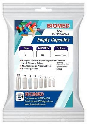 biomed Pharma raw materials Empty Capsules size 1 Green / yellow