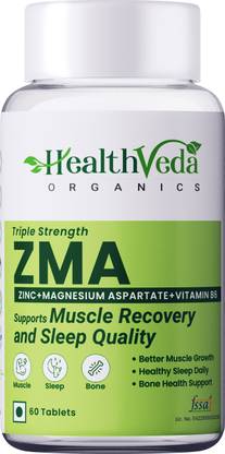 Health Veda Organics ZMA (Zinc, Magnesium & Vit B6) for Muscle Recovery & Sleep Quality
