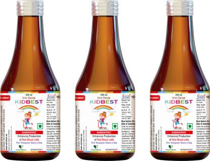 HealthBest Kidbest Iron Syrup for 3-13 Years Kids | Each Pack of 200ml | Pack of 3