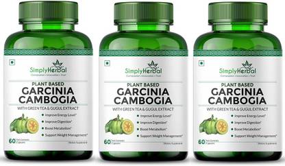 Simply Herbal Garcinia Cambogia 800 Mg 100% Veg, Weight Loss Supplement - 60 Caps. (Pack of 3)