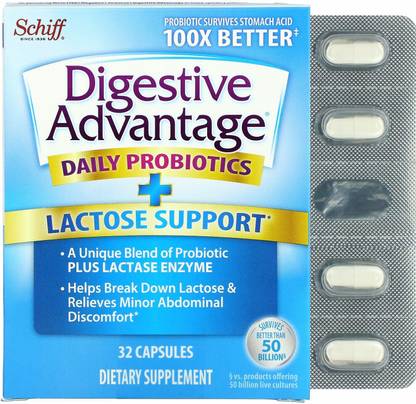 Schiff Digestive Advantage, Daily Probiotics + Lactose Support, 32 Capsules