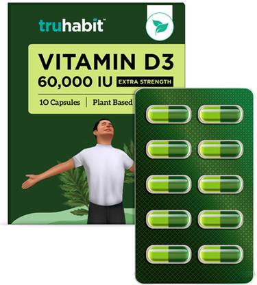 TruHabit Vitamin D3 60000 IU Plant Based Supplement- 10 Veg Capsules, 4+ Months Supply
