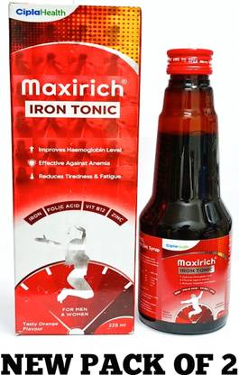 Maxirich Iron, vitamin B12, folic acid with zinc syrup pack of 2