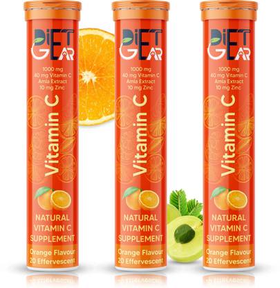 DIET GEAR Vitamin C + Zinc |1000mg Natural Amla Extract with 10mg Zinc|100% RDA|Sugar Free