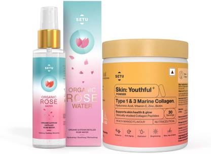 SETU Beauty Pure Rose Water 100ml & Marine Collagen Powder (30 Servings) (Pack of 2)