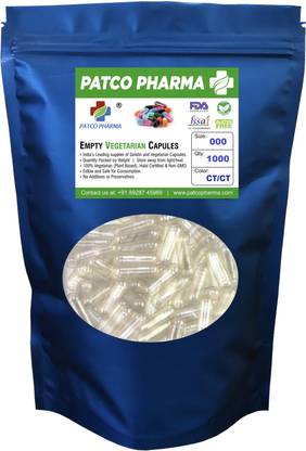 PATCO PHARMA RAW MATERIALS & EQIPMENTS Size 000 Transparent Empty HPMC Pill/Capsule, Gluten Free, DIY Powder Filling