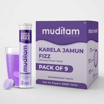 Muditam Ayurveda Karela Jamun Fizz (Karela Jamun Juice) Effervescent Tablet Ideal for 3 Months