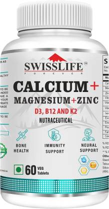 SWISSLIFE FOREVER Calcium Magnesium Zinc Vitamin D3/ B12 /K2 For Bone Health|Immunity Support