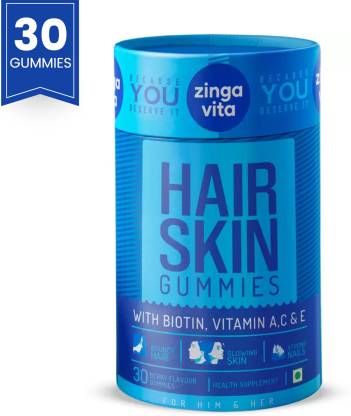 Zingavita Hair & Skin Gummies with Biotin, Vitamin A, C & E - 30 Gummies