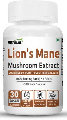 NutriJa Lion's Mane Mushroom Extract 1000mg Capsules Std. to Contains >38% Beta Glucans