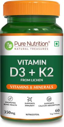Pure Nutrition Vitamin D3 + K2 l Vitamin D3 600IU for Bone & Joint Health