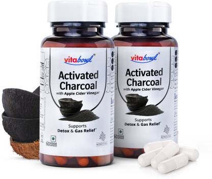 vitabowl Activated Charcoal Capsules with Apple Cider Vinegar for Gas & Bloating Relief