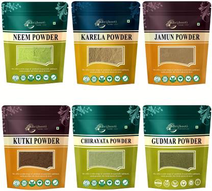 BrijBooti Combo pack of Neem Patti - Jamun - Karela - Kutki - Chirayata - Gudmar (Powder)
