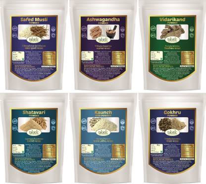 biotic Safed Musli, Ashwagandha, Shatavari, Gokhru, Vidarikand & Kaunch Powder (50g each)