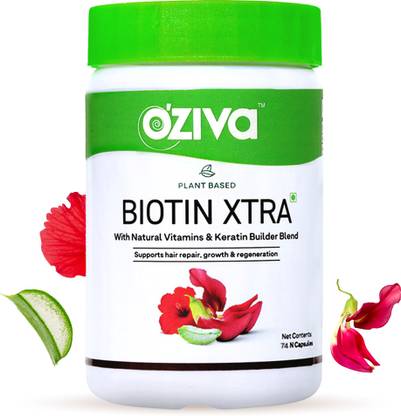 OZiva Plant Based Biotin Xtra with Keratin Builder for Hair Repair & Regeneration