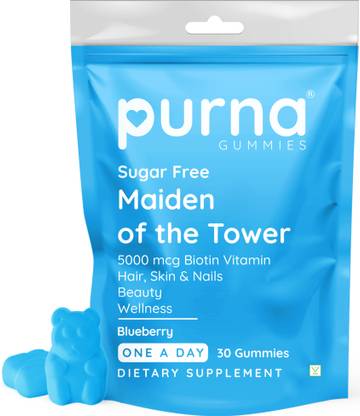 Purna Gummies Sugar Free Biotin Blueberry Flavour Gummy for Hair, Nails, & Skin, 1 daily