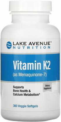 Lake Avenue Nutrition Vitamin K2 (as Menaquinone-7), 50 mcg, 360 Veggie Softgels