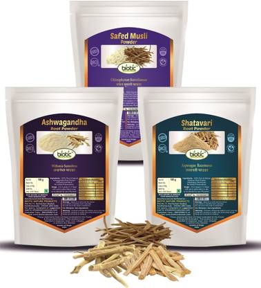 biotic Safed Musli, Ashwagandha & Shatavari Powder - Combo 100 g Each