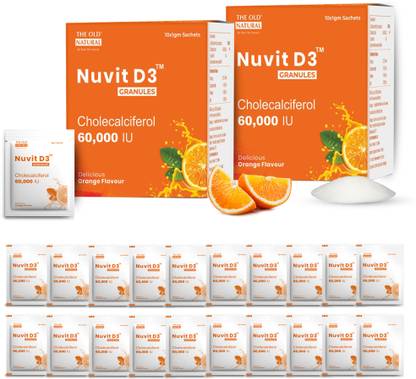 The Old Natural Nuvit D3 Granules 60,000 IU – Cholecalciferol Vitamin D3 Supplement - 20 Sachets