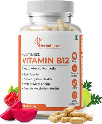 Herbal max Plant Based Vitamin B-12, 2.2mcg |Boost Energy Level, Supports Brain Function