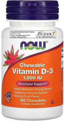 Now Foods Chewable Vitamin D-3, Natural Fruit Flavor, 1,000 IU, 180 Chewables
