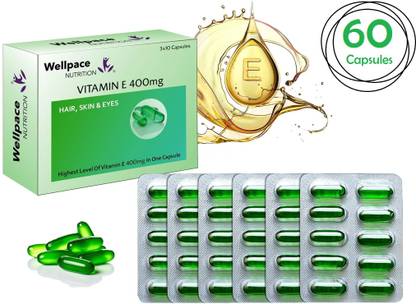 Wellpace Vitamin E-400mg for Beautiful Skin, Healthy Hair and Eyes, 30 capsules