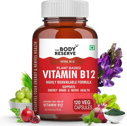 THE BODY RESERVE Plant Based Vitamin B12 Supplement (120 Capsules ) For Nerve And Brain Health