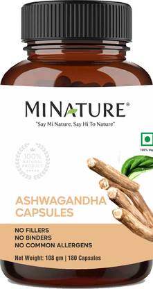 mi nature MINATURE 100% Natural Ashwagandha Capsules| Health Supplements |108g, 180 Caps