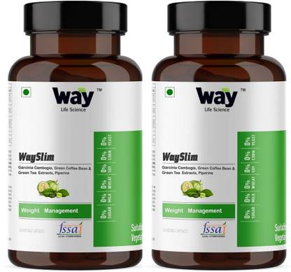 way life science Wayslim (Weight Managment) pack of 2, 120 Capsules (with 60% HCA)