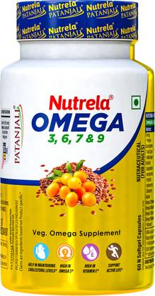 NUTRELA Organic Omega 3 6 7 9 Vegetarian Capsules for Men and Women- EPA 200mg,