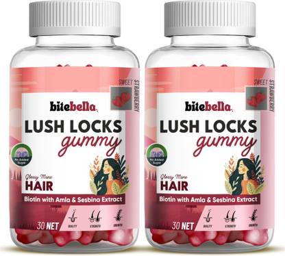 bitebella Lush Locks Biotin Hair Gummies | Sesbina, Amla & Grape seed | No Added Sugar