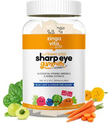 Zingavita Sharp Eye Gummies with Honey for Kids (2+ years), Cranberry