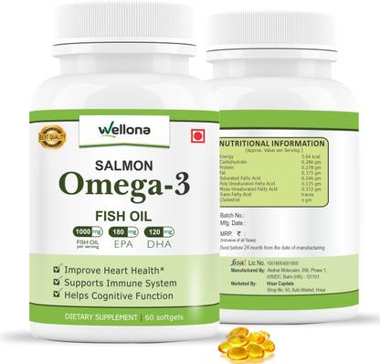Wellona Salmon Omega 3 Fish Oil Capsules for Heart, Brain and Joint Support-1000mg