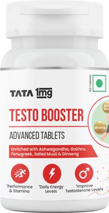 TATA 1mg Testosterone Booster Advanced Tablet, Supports Strength & Stamina, For Men