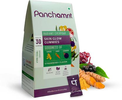 Panchamrit Skin Glow Gummies|Promotes Skin Radiance & Glow I 30 Gummies, Strawberry Flavour