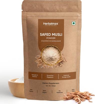 Herbal max Safed Musli Powder | Natural Ayurvedic Support for Vitality & Energy Booster