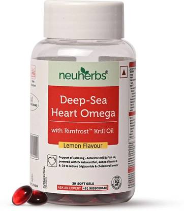 Neuherbs Deep Sea Heart Antarctic Krill Oil 1000mg with Omega 3,2x Astaxanthin,Vit E & D3