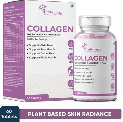 Herbal max Collagen For Radiant & Youthful Skin, Hair, Joints & Nails | Plant Based, 800mg