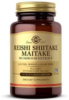 Solgar Reishi Shiitake Maitake Mushroom Extract Vegetable Capsules, 50 V Caps