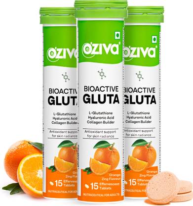 OZiva Bioactive Gluta Fizzy (Orange Zing) To Reduce Pigmentation, 5 Antioxidants
