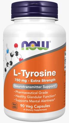Now Foods L-Tyrosine, Extra Strength, 750 mg, 90 Veg Capsules
