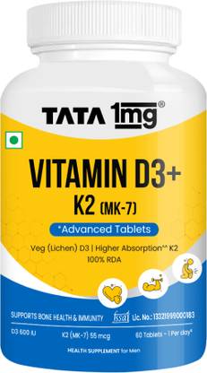 TATA 1mg Vitamin D3+K2 (MK-7 )Advanced Tablet| For Stronger Bones and Immunity