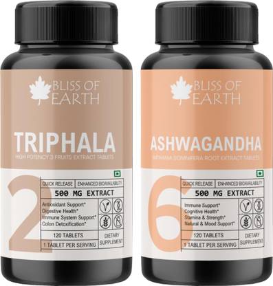 Bliss of Earth Triphala Tablets & Ashwagandha Tablets for Constipation, Digestion & Immunity