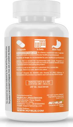 NutriJa Vitamin D3 10000IU + K2 100mcg Supplement 120 capsules | Plant Based supplement