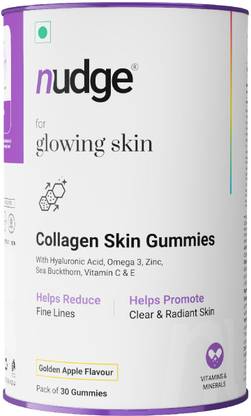 Nudge Collagen Skin Health Gummies for Glowing Skin with Hyaluronic Acid, Omega 3