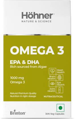 HOHNER Omega 3 Veg, EPA DHA rich Sourced from Green Algae 1000mg for Brain, Heart, Eye