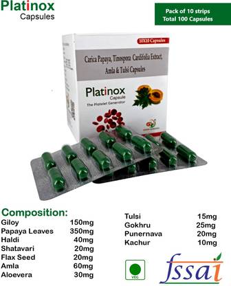 McBreX Platinox Carica Papaya, Tinospora Cardifolia Extract Amla & Tulsi Capsules
