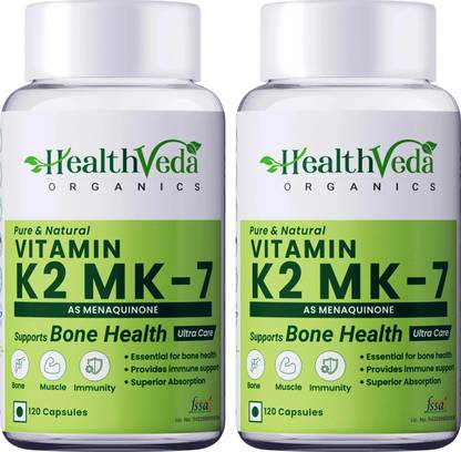 Health Veda Organics Vitamin K2 MK-7, 100% Vegetarian Vitamin K2 Benefits in Bone Health - 55mcg