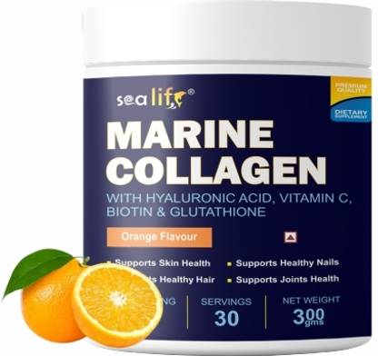 Sea life MARINE COLLAGEN WITH HYALURONIC ACID VITAMIN C,BIOTIN & GLUTATHIONE (ORANGE )