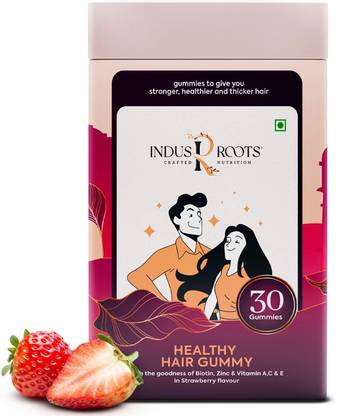 Indus Roots Gummies for healthy hair, Biotin, Zinc, Folate, Vitamin A,C,E |1 month
